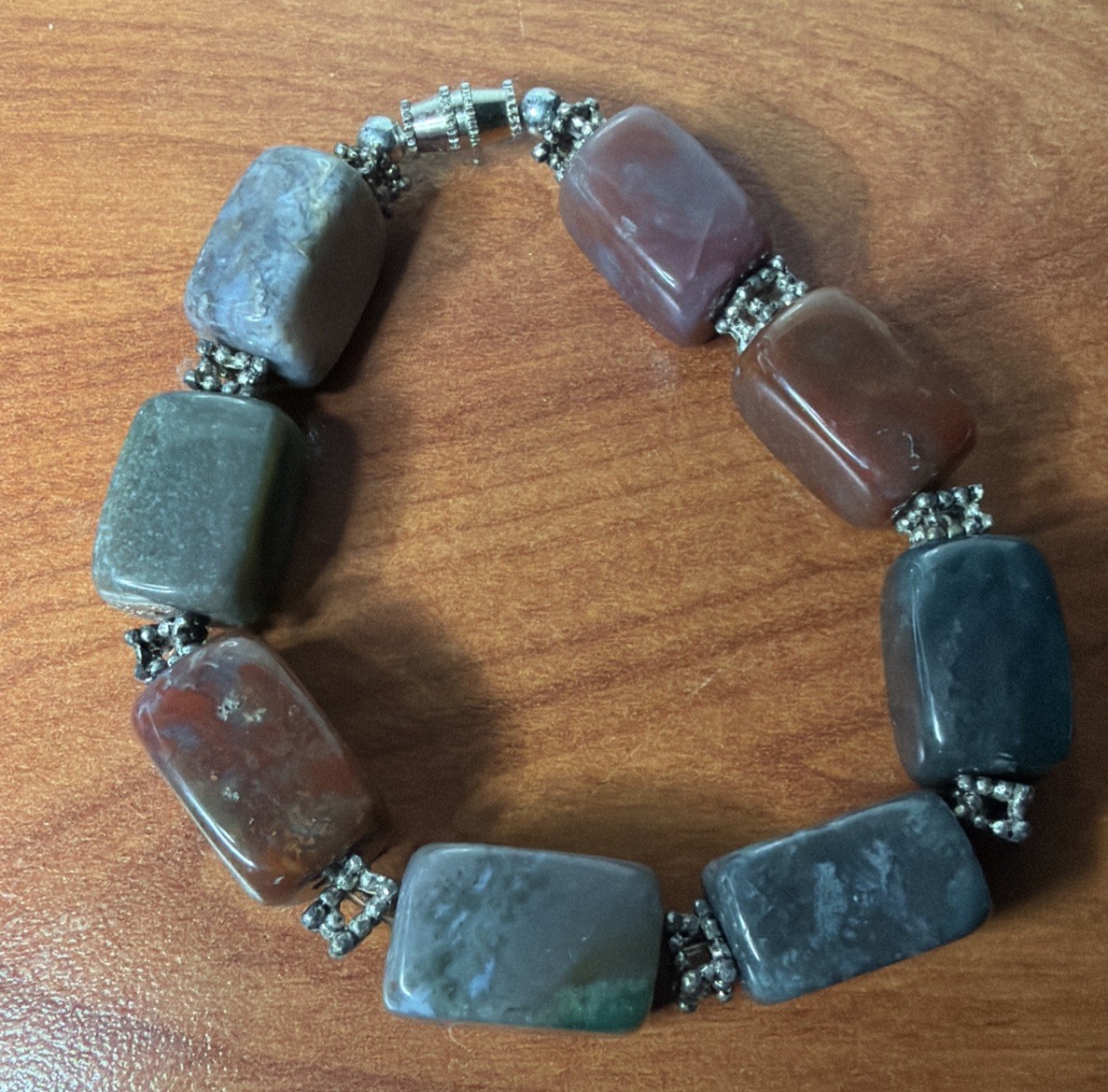 Multi Gemstone Bloodstone Quartz and Agate 7.5 Inch Bracelet