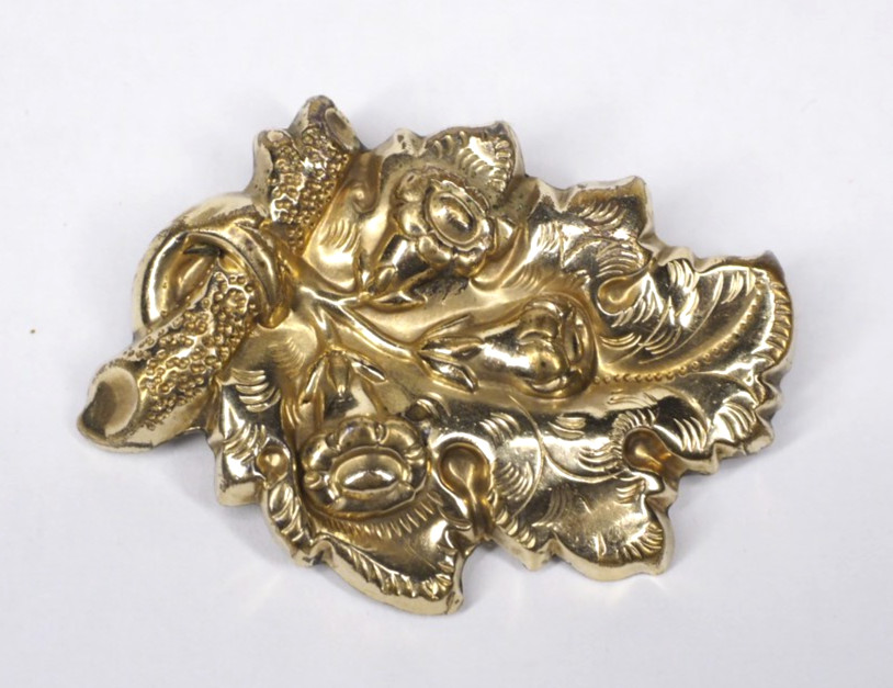Antique brooch pin hollow rolled gold tube hinge C-clasp jewelry rose floral