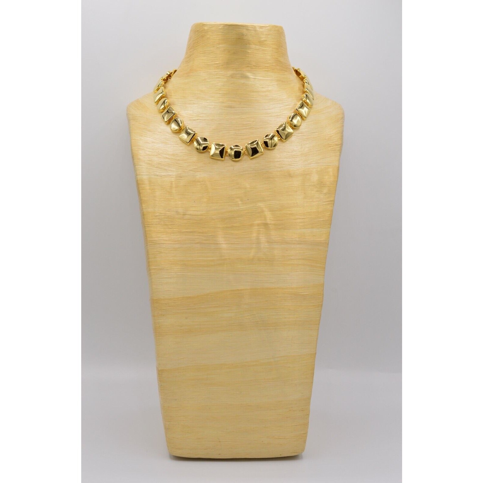 Vintage Chunky Geometric Collar Statement Necklace Shiny Gold Linked 1980s BinN