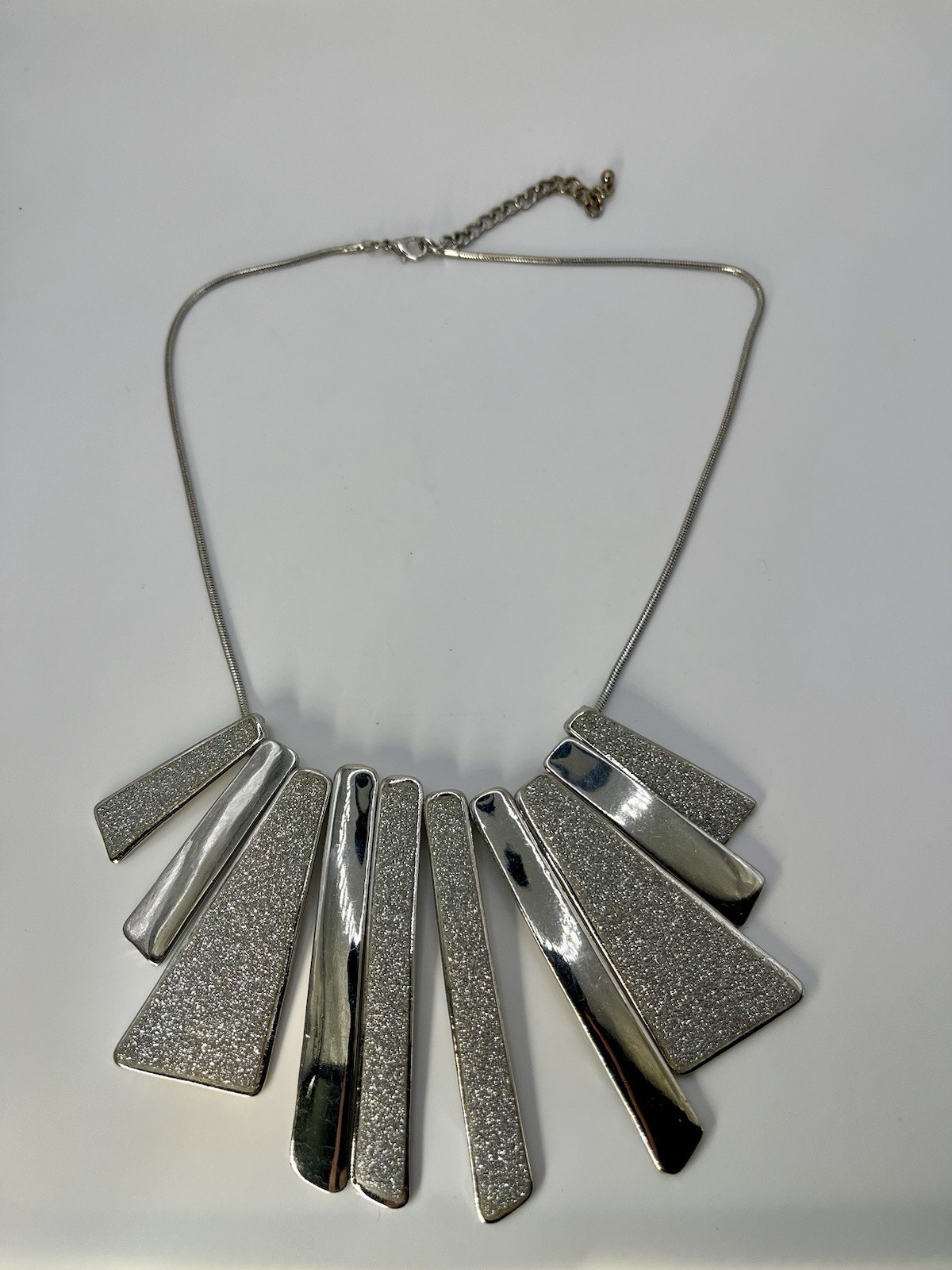 Vintage Sliver Tone Statement Necklace Slide Multiple Pendant Chain Choker 18”