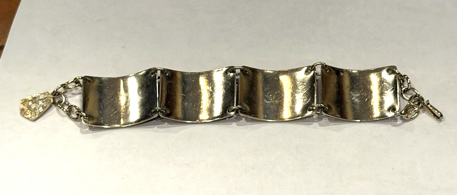 WEST GERMANY RED WHITE BLUE ENAMEL SILVER PANEL LINK 8″ BRACELET VINTAGE EUC