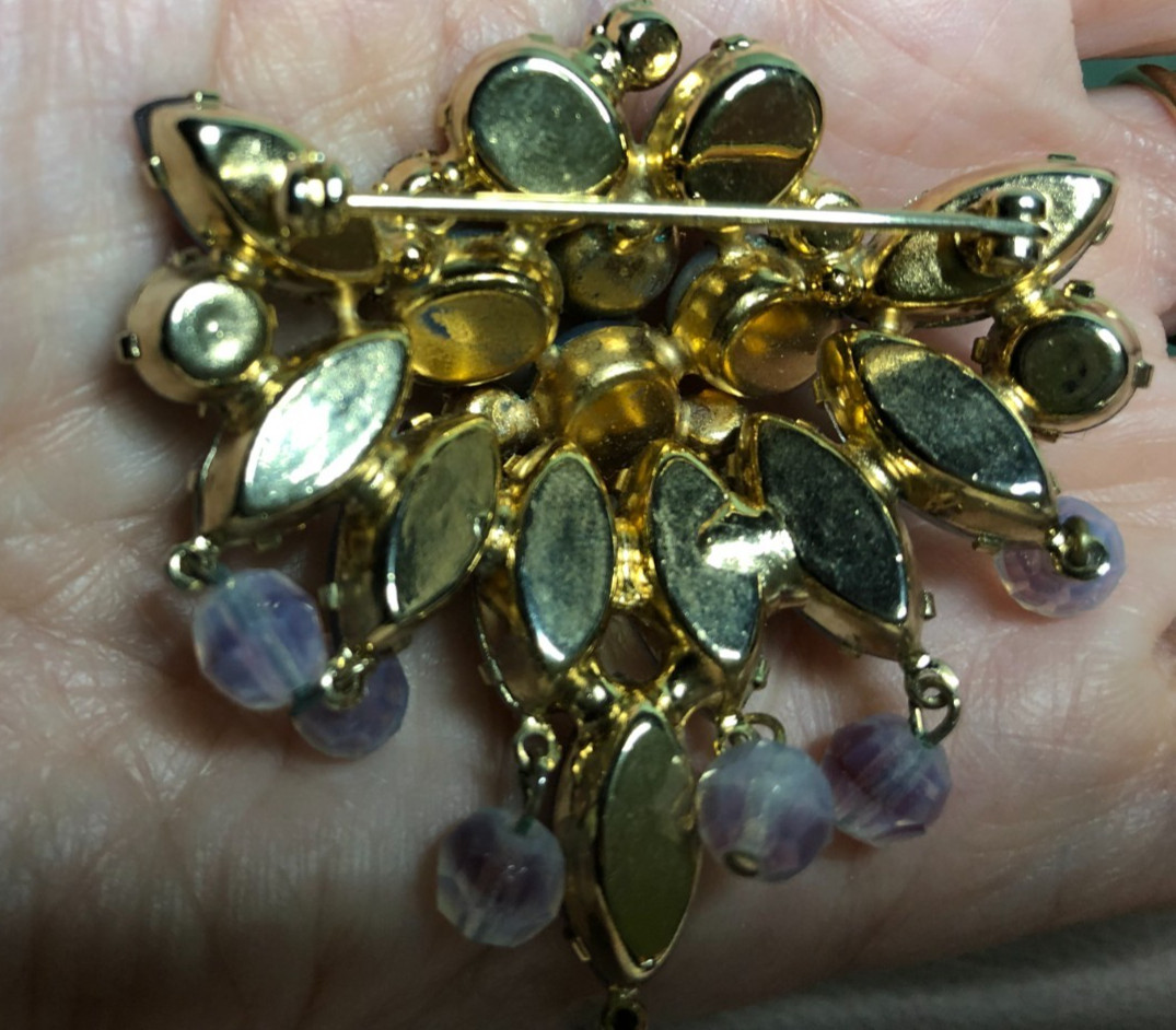 VTG Brooch Light Purple Mauve Fringe Waterfall Glass Rhinestone AB Juliana Style