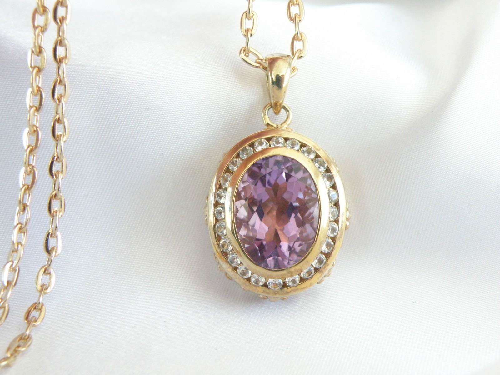 Vintage Sterling Silver 925 Gold on Large Reversible Amethyst Pendant Necklace