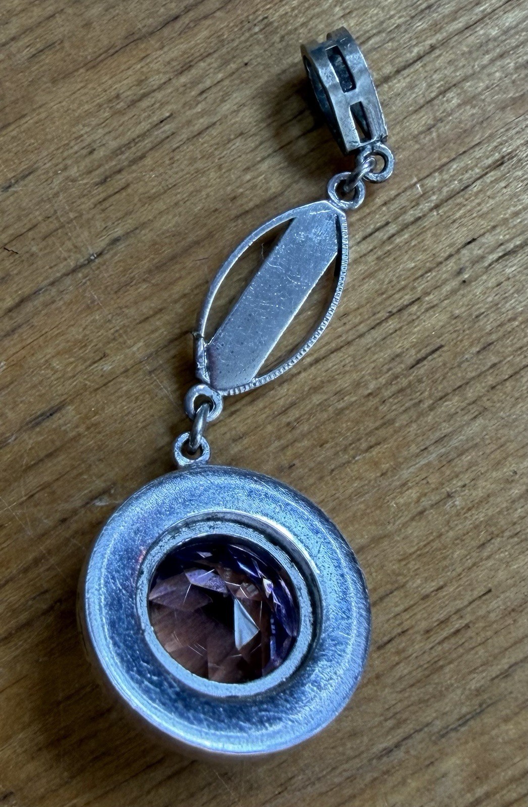 Sterling Silver Faceted Amethyst Dangle Drop Pendant 1.5” 3g Authentic Art Deco