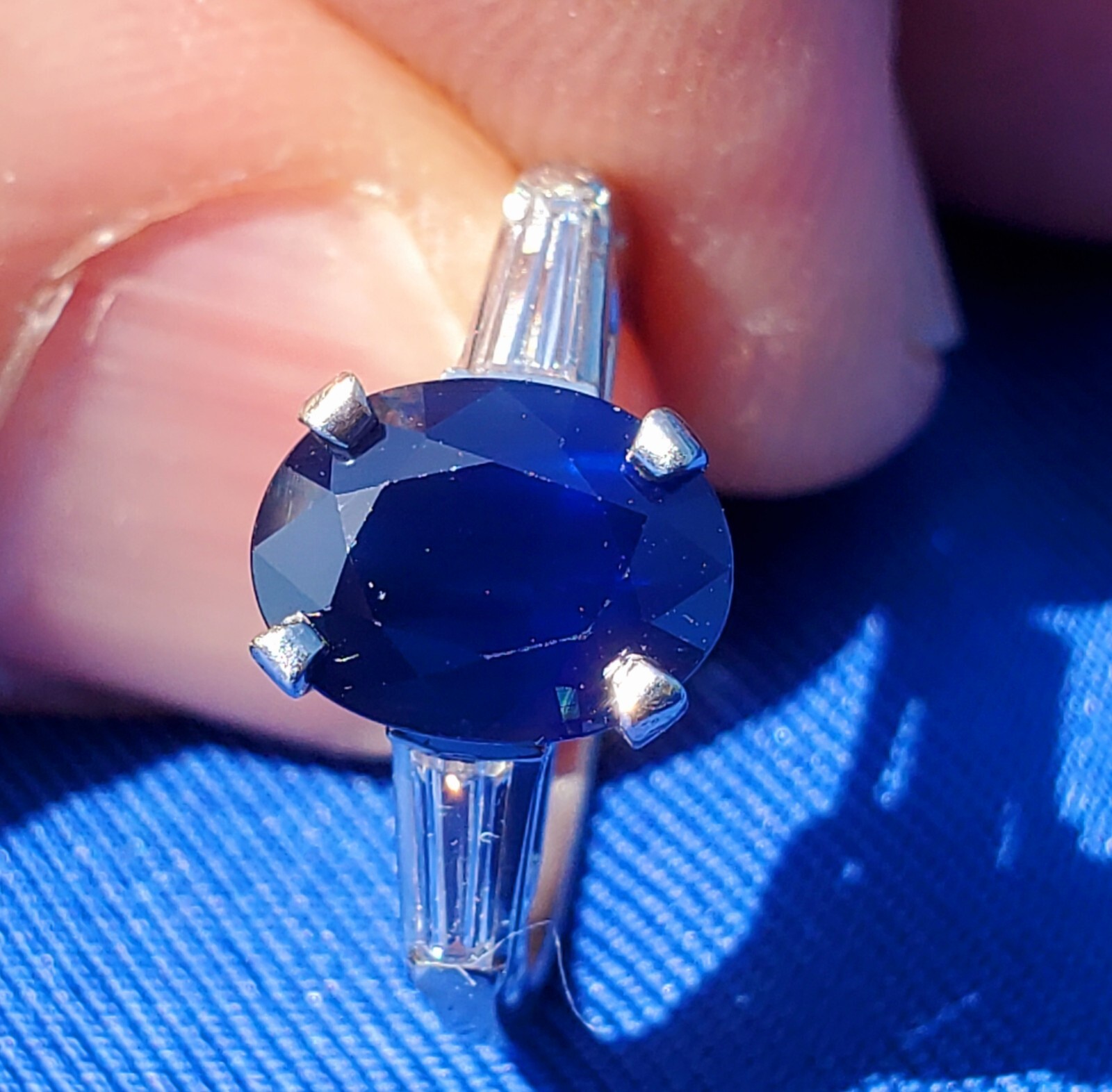 EARTH MINED SAPPHIRE DIAMOND Deco Engagement Ring Vintage PLATINUM Solitaire 3CT