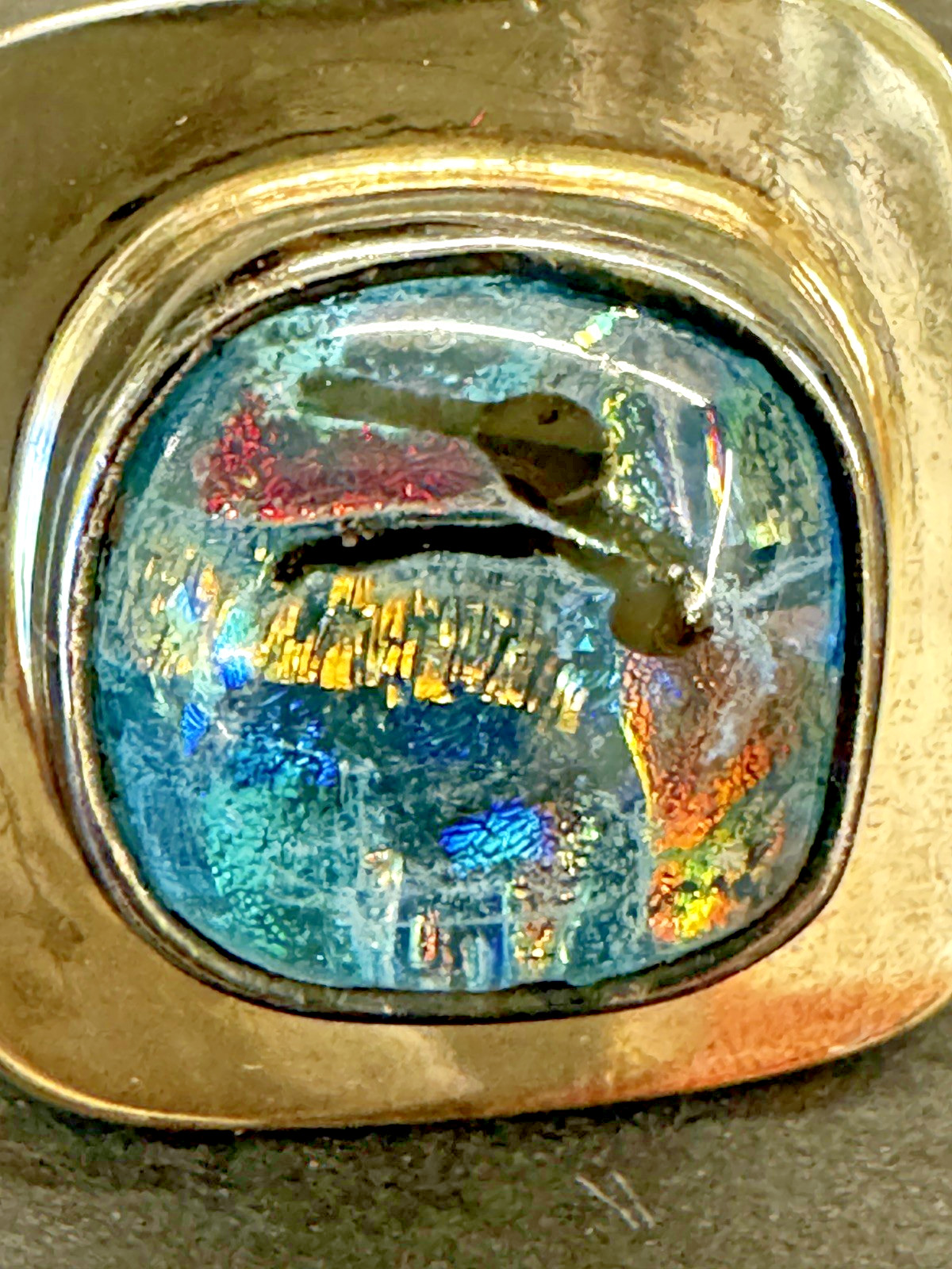 Vintage 925 Sterling Silver Dichroic Glass Earrings, Square Cushion.