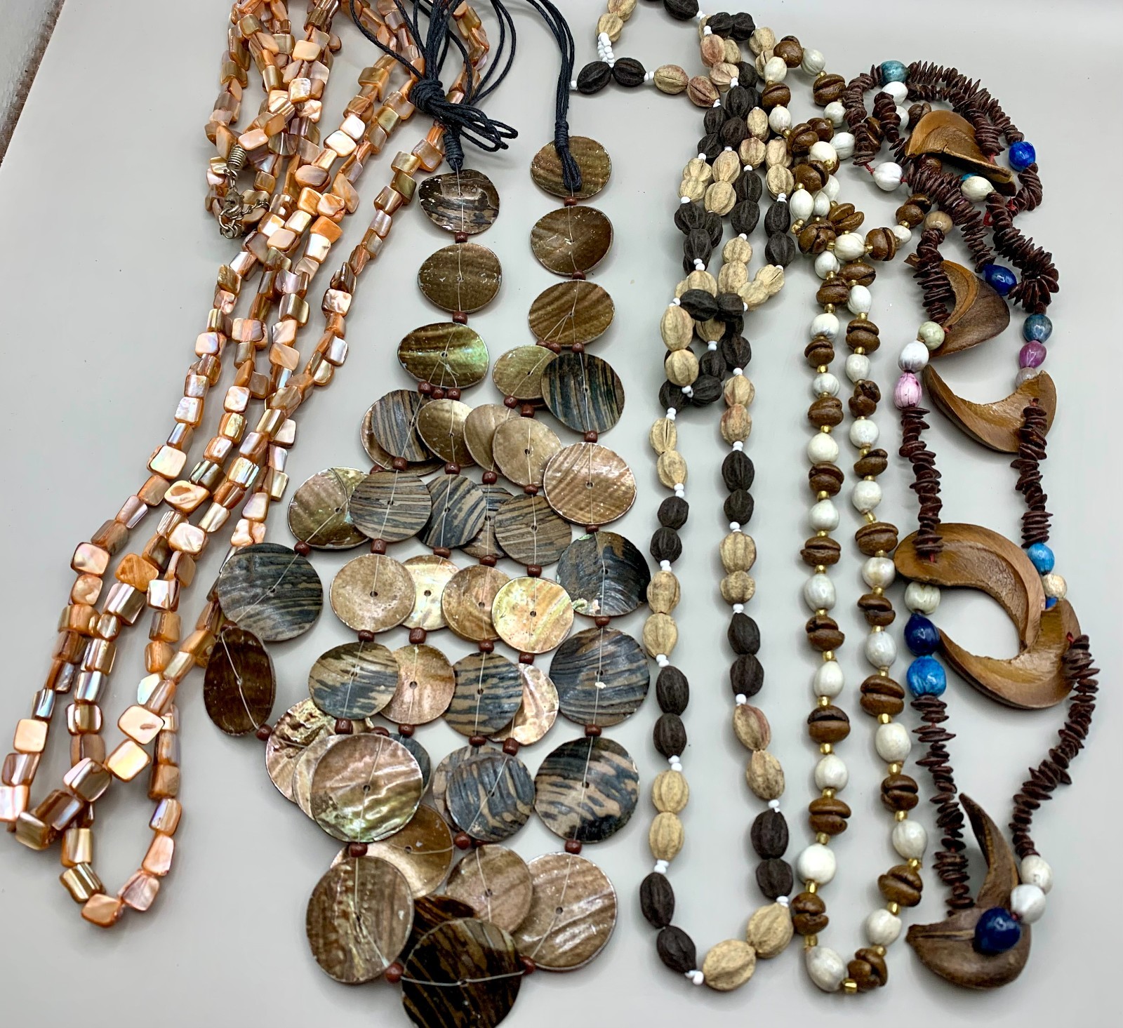 Vintage Jewelry Lot Natural Shell MOP Wood Seeds Beads Organic Boho Wearable