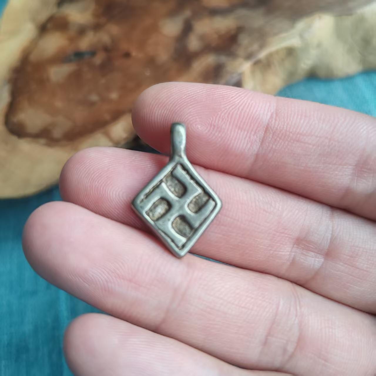 Vintage Tibetan Square Pendant Buddhist Swastika Symbol Unisex Amulet Keychain