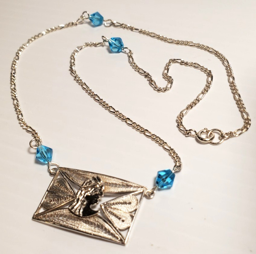 VTG 18″ Solid Sterling Silver Unusual Exotic Ethnic Princess Pendant Necklace