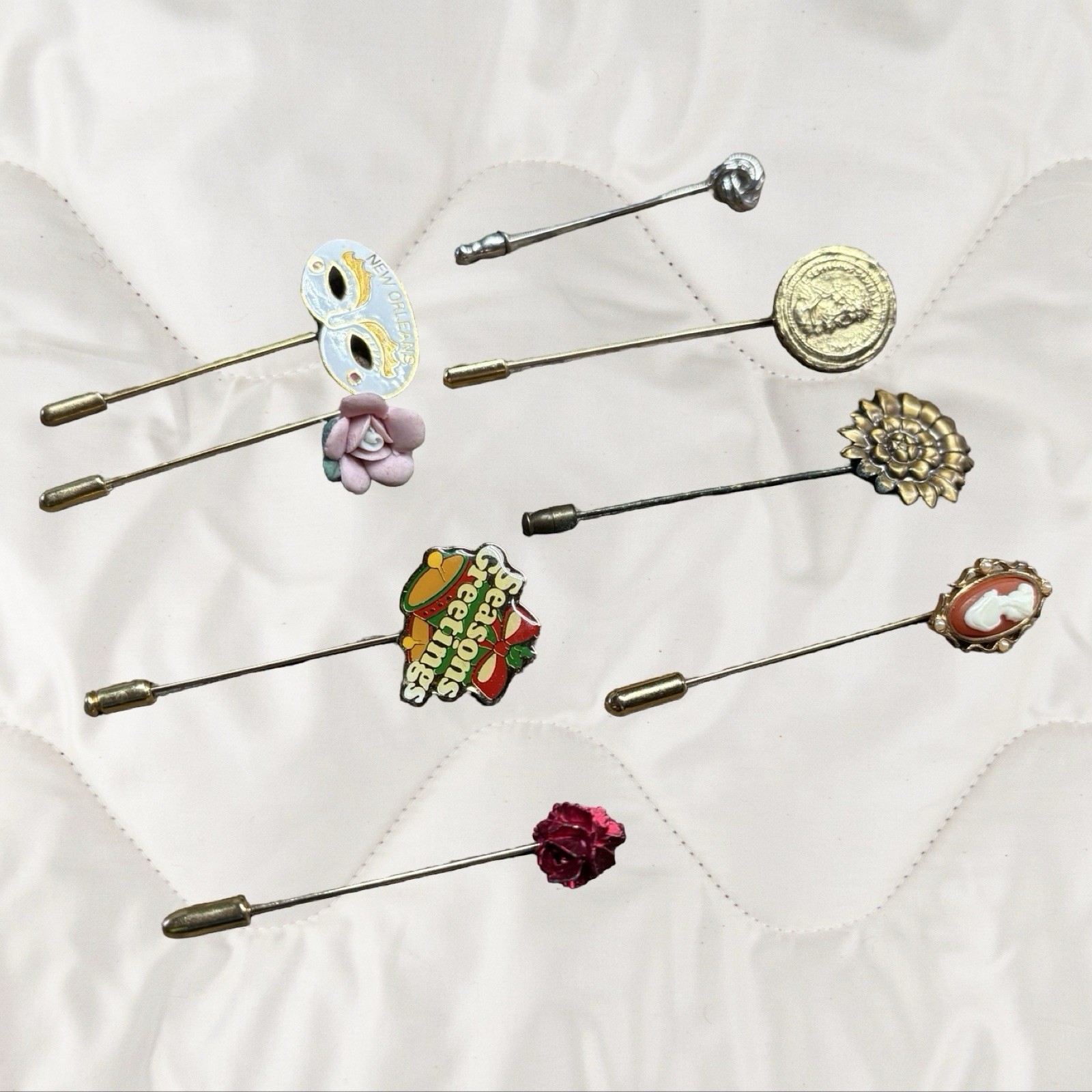 Lot of 8 Assorted Hat Pins – Floral Christmas Cameo Etc.