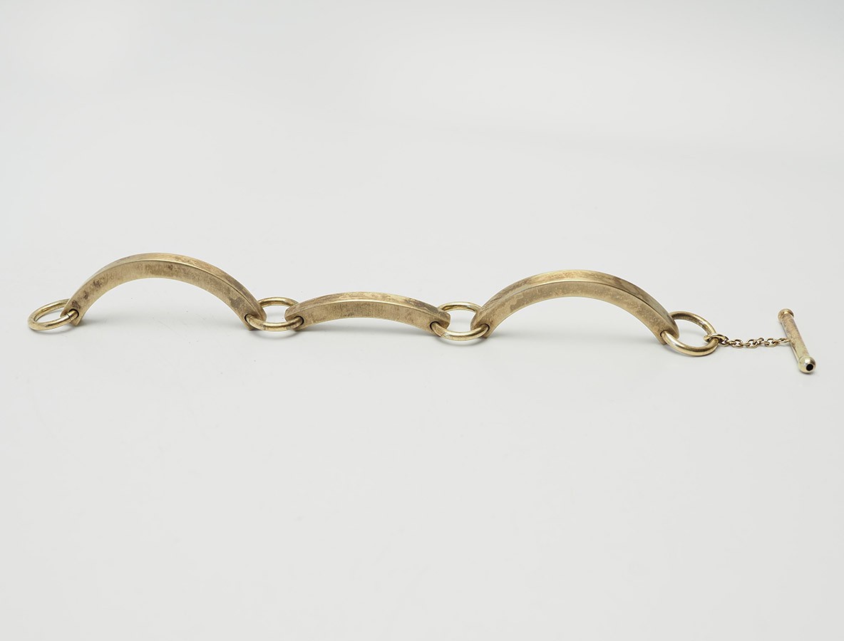 Designer vintage brushed sterling silver unusual toggle clasp bracelet Italy
