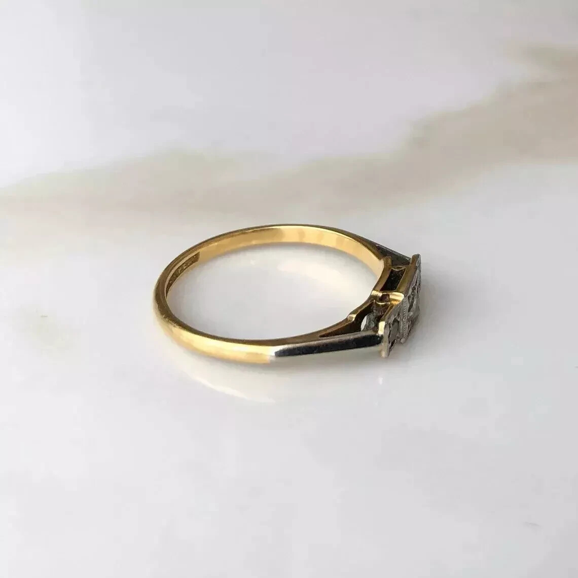 Art Deco Style Three-Stone Round Lab Created 14K Gold FN Engagement Ring
