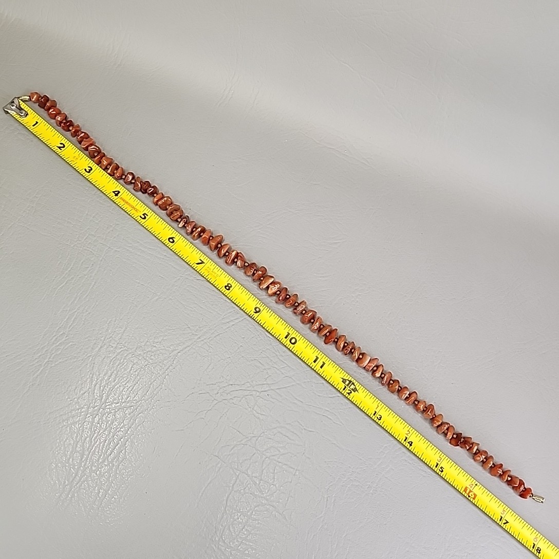 Vintage Carnelian Agate Beaded Necklace Stone Orange Polished Nugget 17.5″