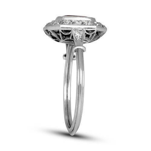 Vintage Art Deco Style Lab Created Red Ruby Engagement Wedding 925 Silver Ring