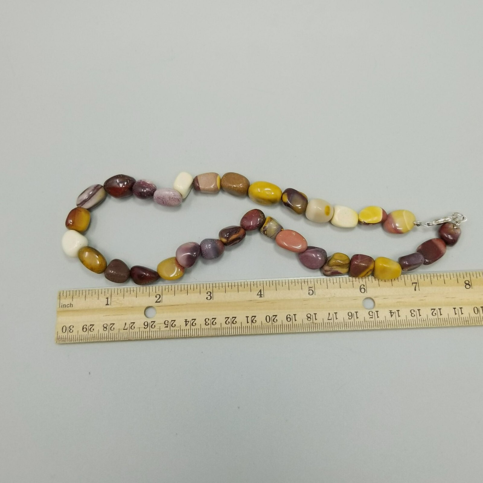 Vintage Red Yellow Stone Beaded Set 16 Inch Necklace Stretch Bracelet