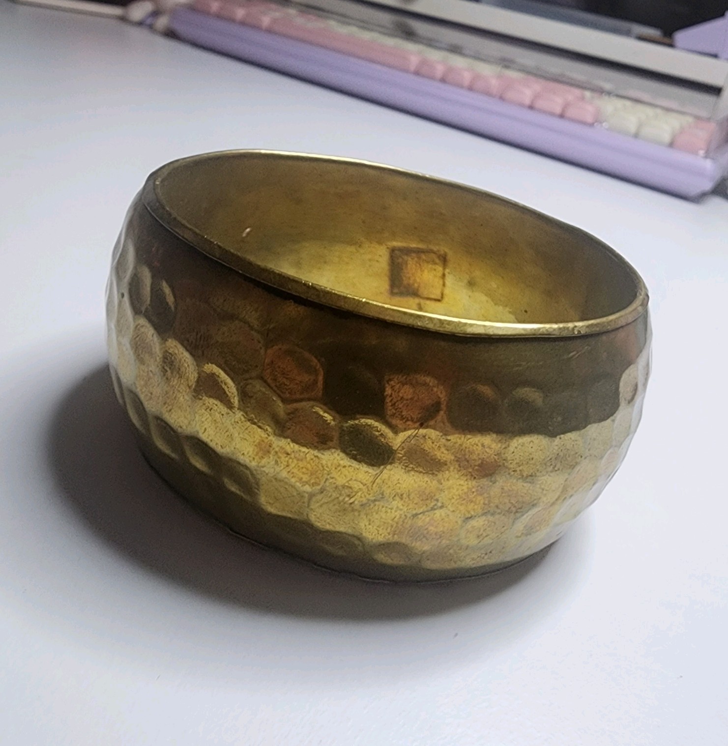 Vintage Chunky Wide Hammered Gold Tone Bangle Bracelet Statement Jewelry