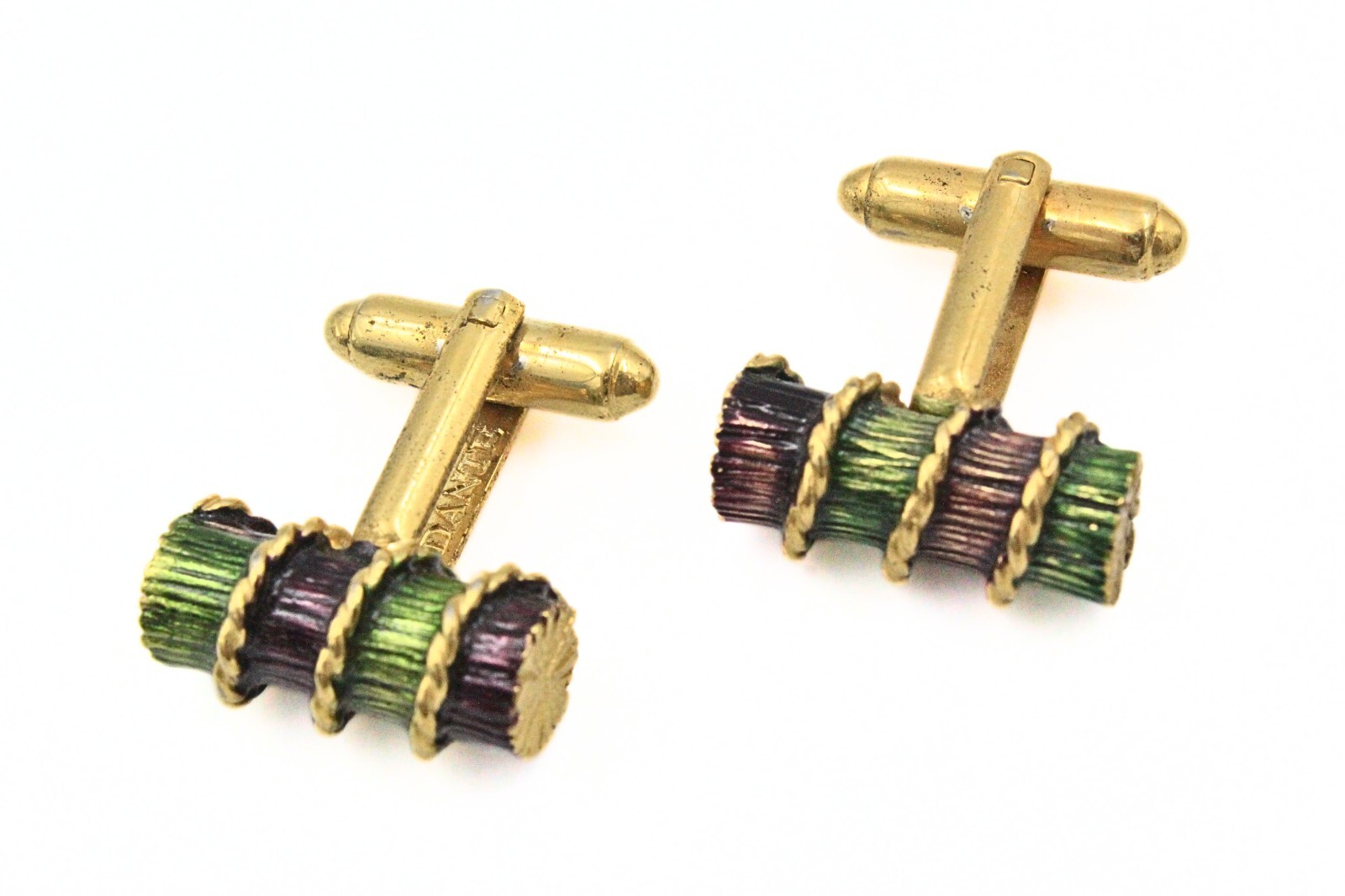 Dante Designer Signed Gold Plate Enamel Twisted Rope Lumber Cufflinks