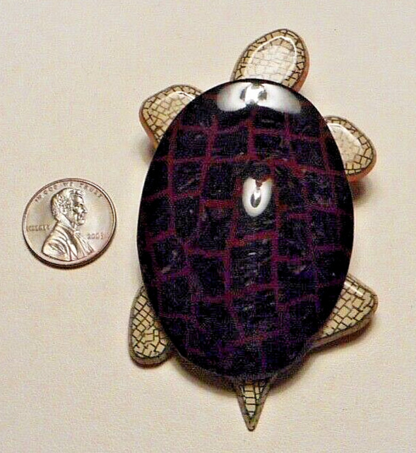 Lea Stein Paris Art Deco Brown & Gray Laminated Acetate Celluloid Turtle Brooch
