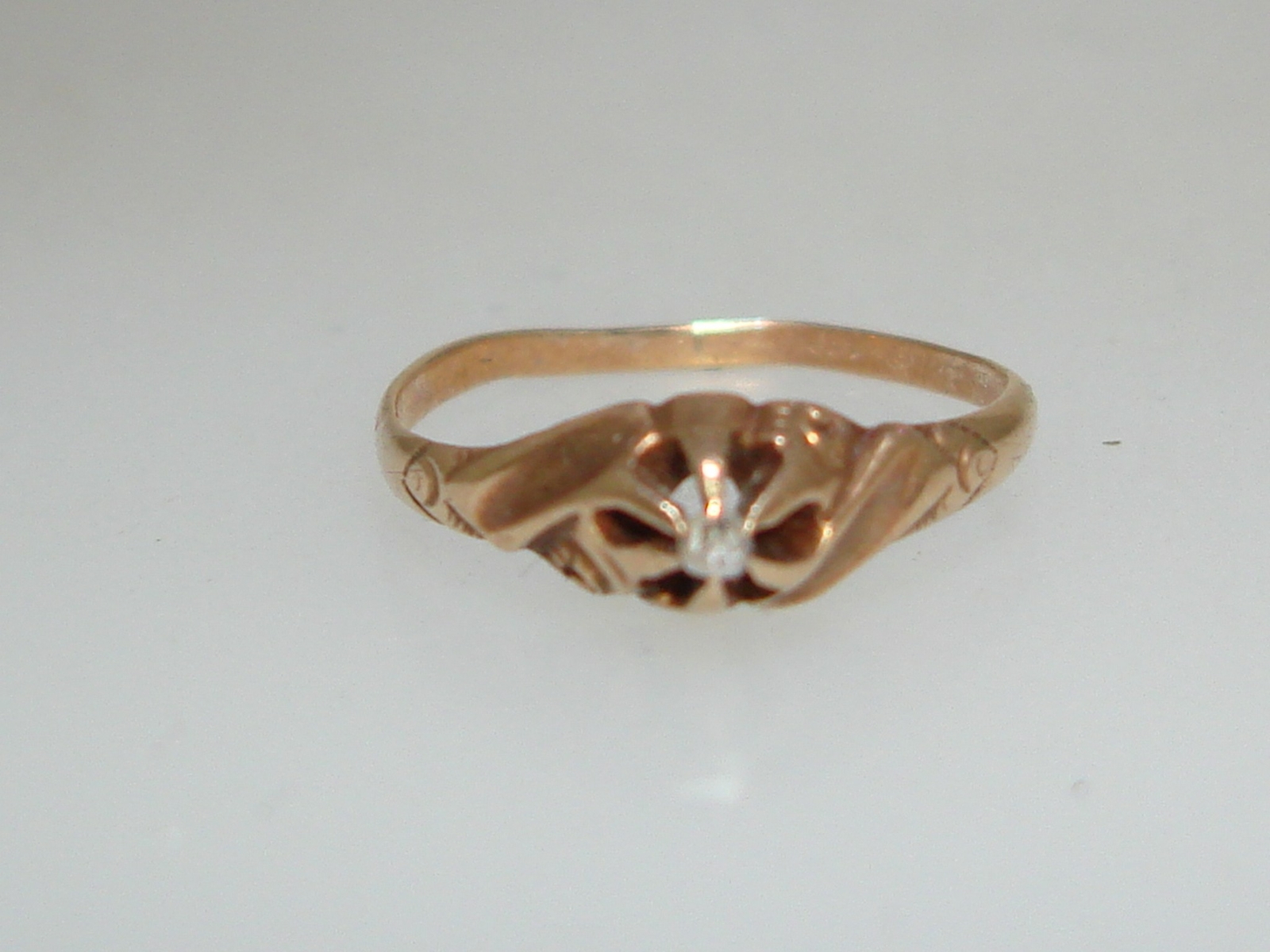 ANTIQUE ART NOUVEAU 10K ROSE GOLD ROSE CUT DIAMOND BABY RING! RARE SETTING…