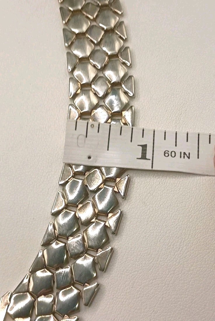 Vintage Wide Flat Mesh Link Silver Tone Choker Necklace Bracelet Set Couture