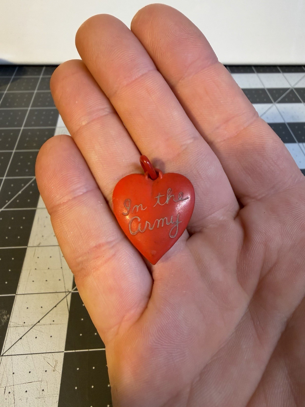 vintage celluloid “In the Army” sweetheart pin 1940/50s! Rare Antique