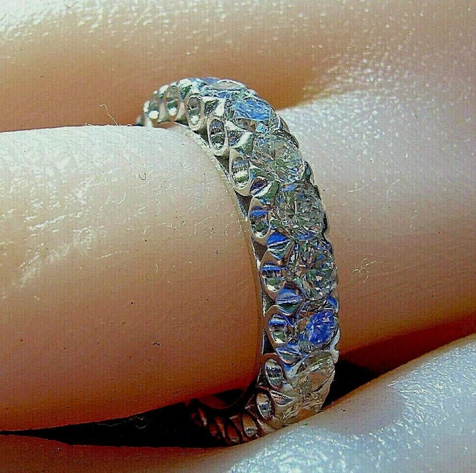 Original EARTH MINED DIAMOND Wedding BAND Deco Eternity Anniversary RING S – 6.5