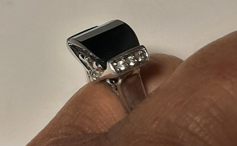 Very Unusual Vintage Smokey Quartz with Accent Diamonds 925 Silver Sz6 #28
