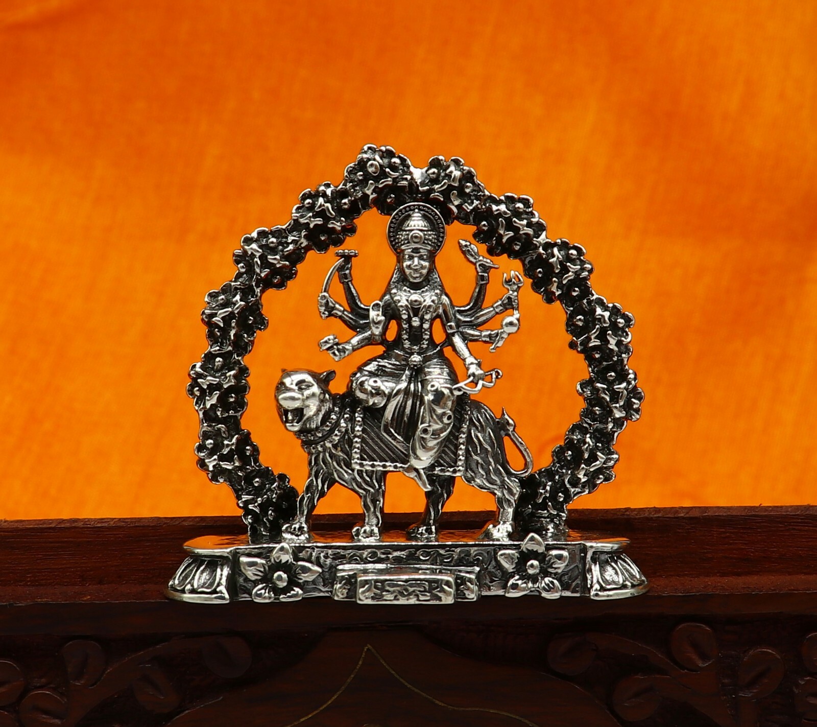 925 pure silver Goddess Gurga statue, figurine, puja article home temple art02