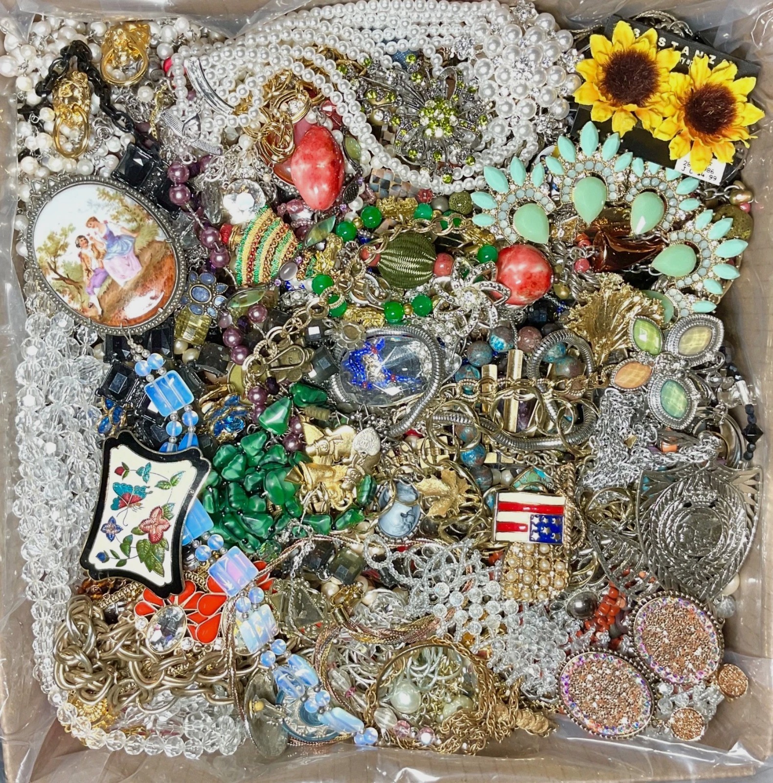 Jewelry Treasure Box Lot Unsearched Unsorted Vtg & New Junk & Good Resell 3 Lbs