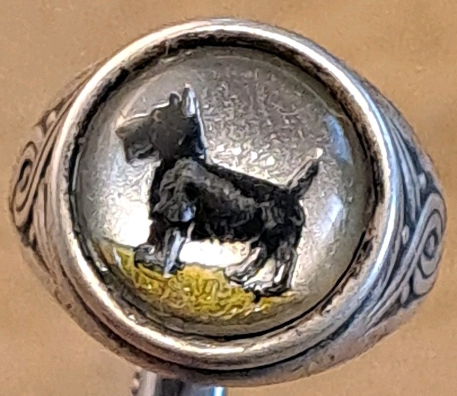 VINTAGE Sterling Silver CELTIC Art Glass SCOTTY DOG Bypass Wrap Ring 8.25 NICE