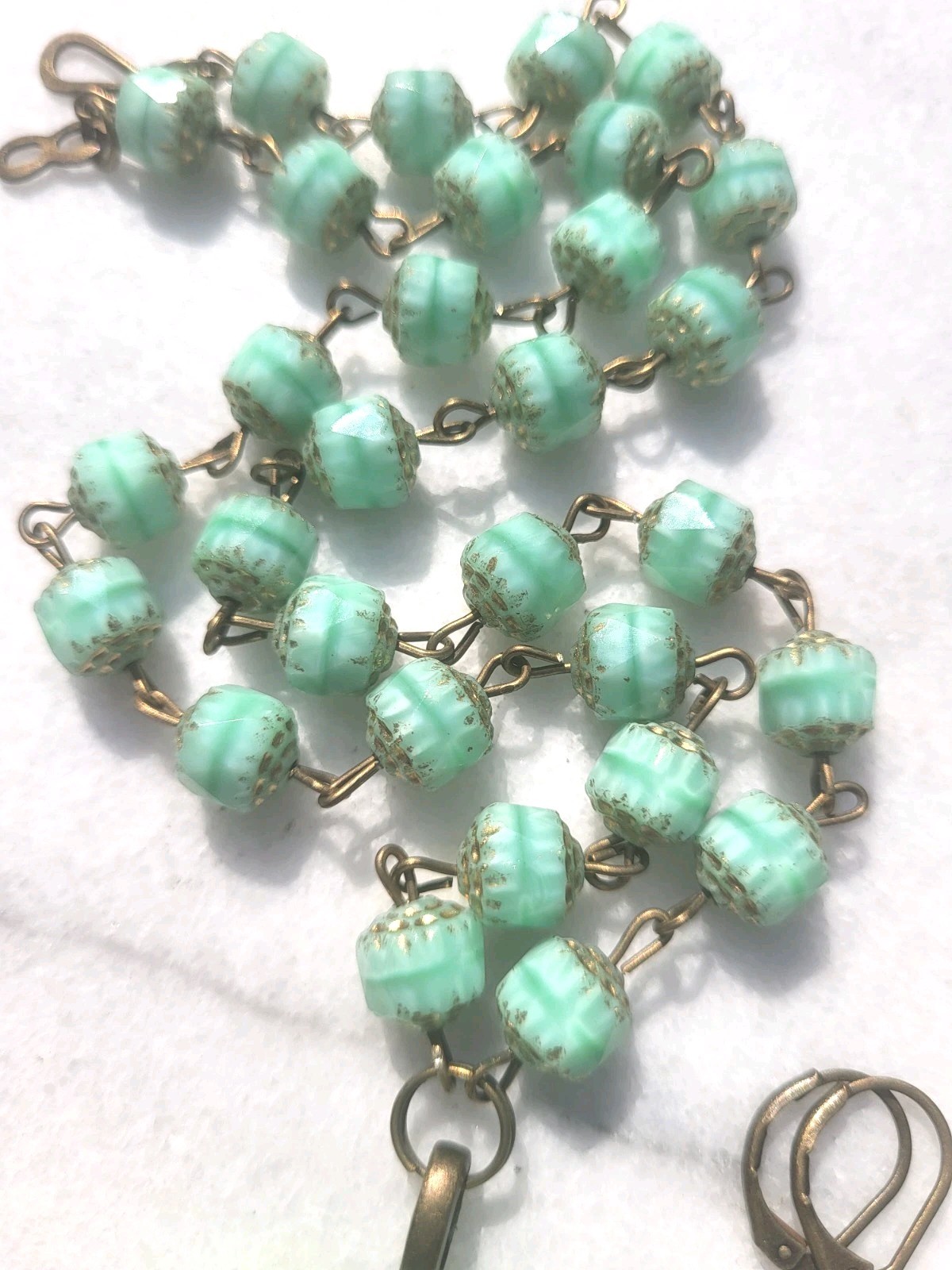 VINTAGE ART NOUVEAU LADY CAMEO URANIUM PENDANT GLASS BEAD NECKLACE SET OOAK GLOW
