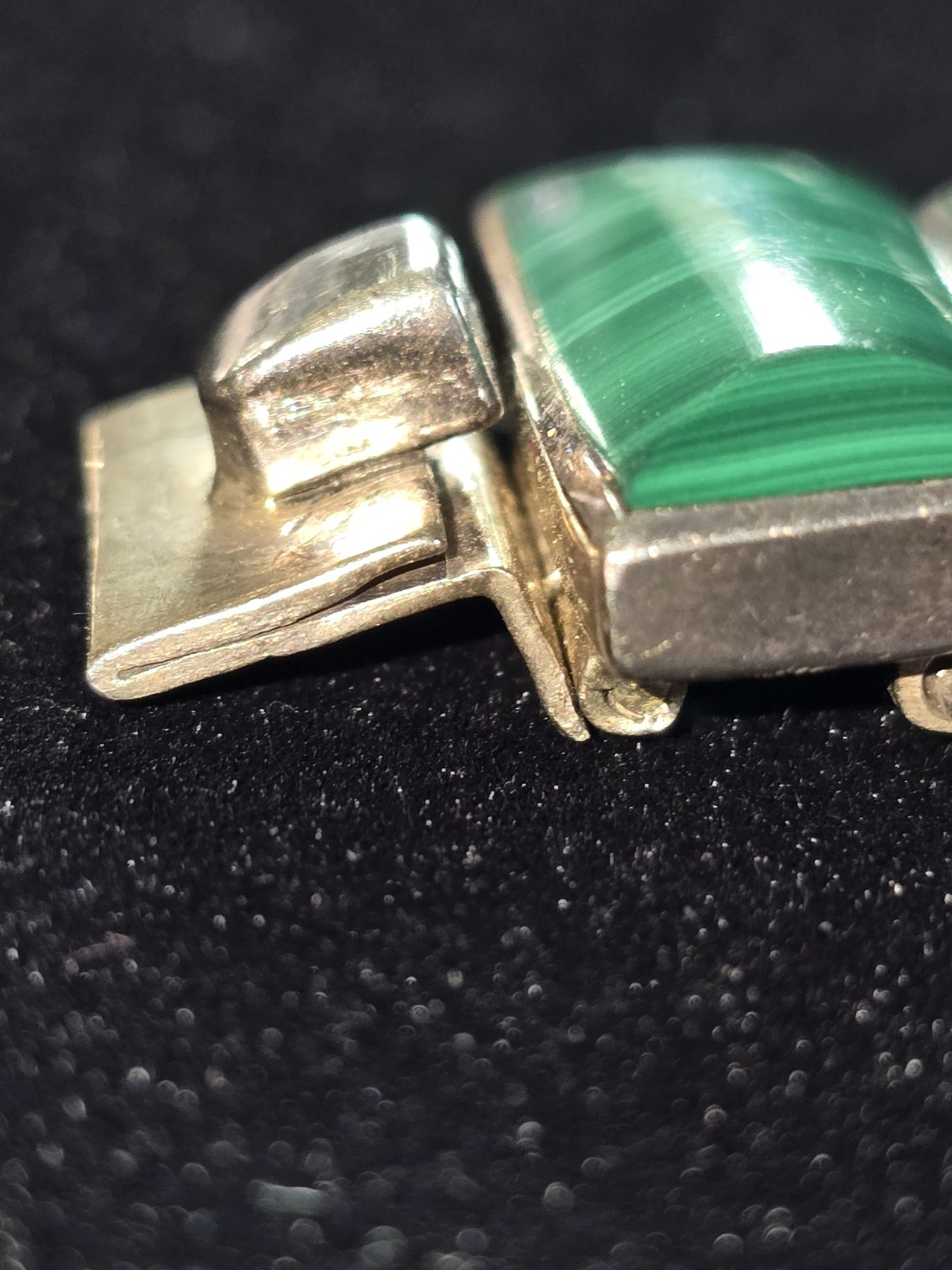 Vintage Mexico 950 Sterling Silver Malachite Inlay Link Panel Bracelet – 6.5”