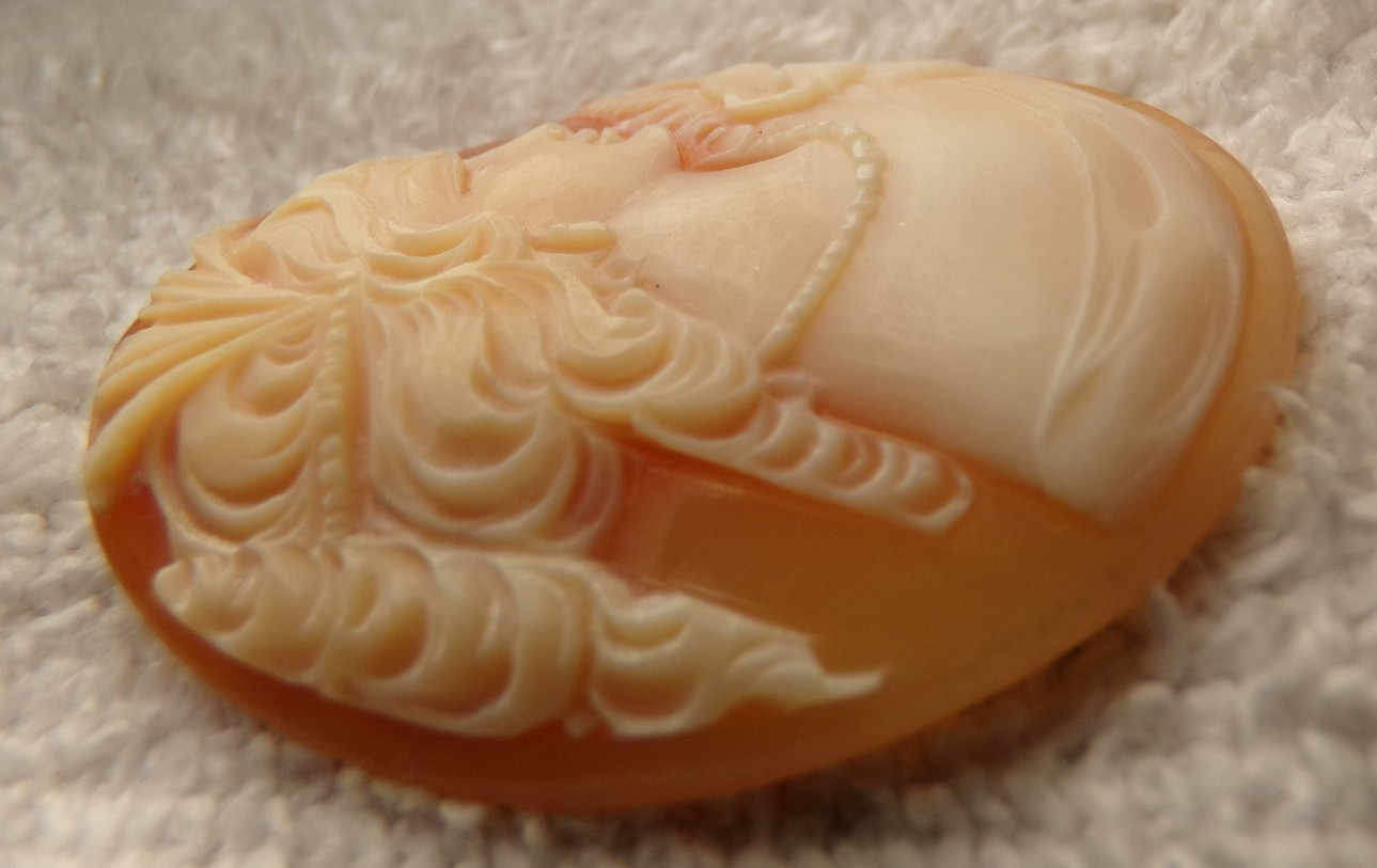 VTG LARGE 1 5/8″ CARVED CAMEO SHELL VICTORIAN LADY BEAUTIFUL UNSET ITALY 1940’S