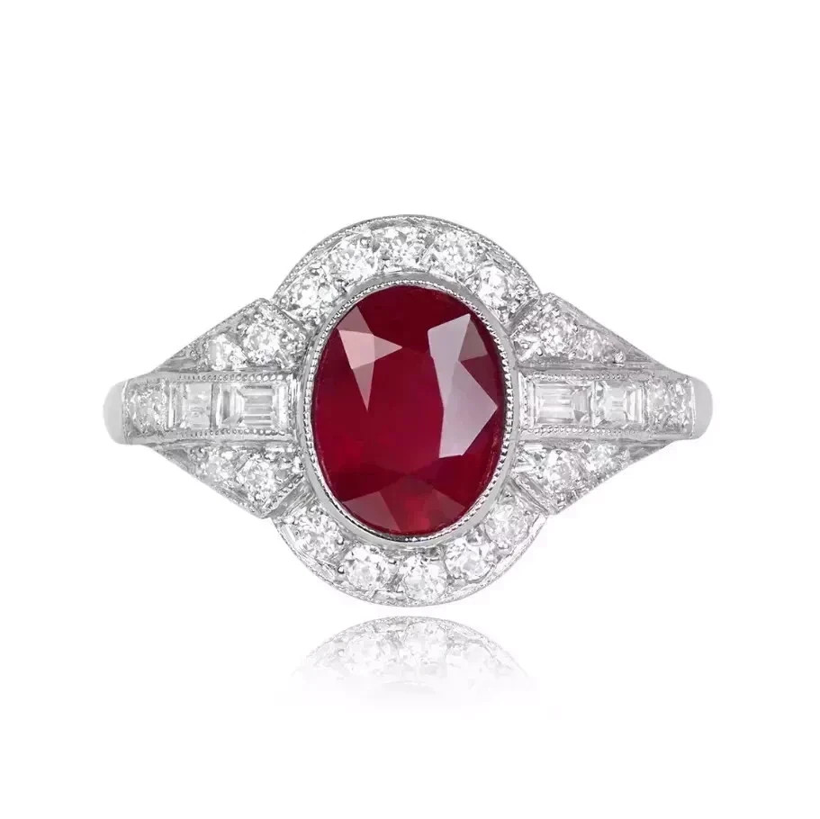 3Ct Art Deco Oval Cut Lab Created Diamond Ruby 14k White Gold FN Wedding Ring