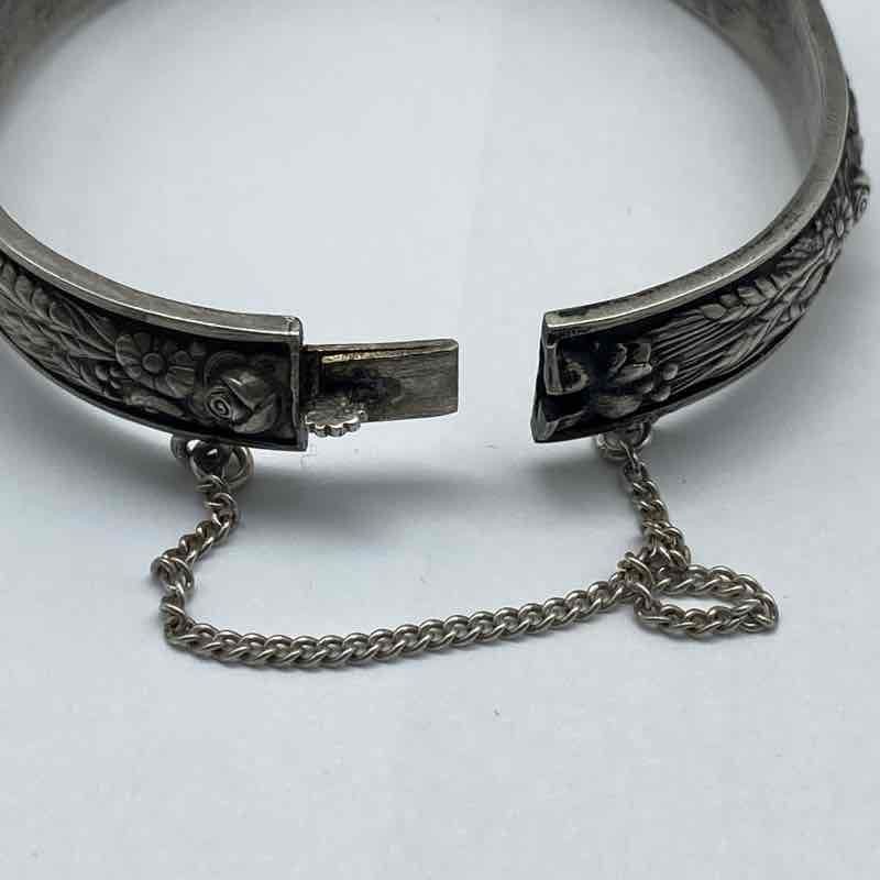 Mexican Sterling Silver 925 Floral Bangle Bracelet 5 7/8″ & Engraved Ring Size 4