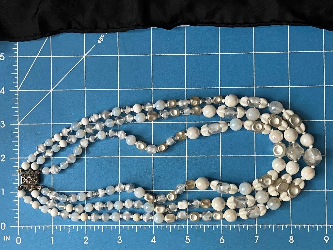 Vintage White Glass Beaded Necklace Bracelet Set Opalescent MCM Bridal