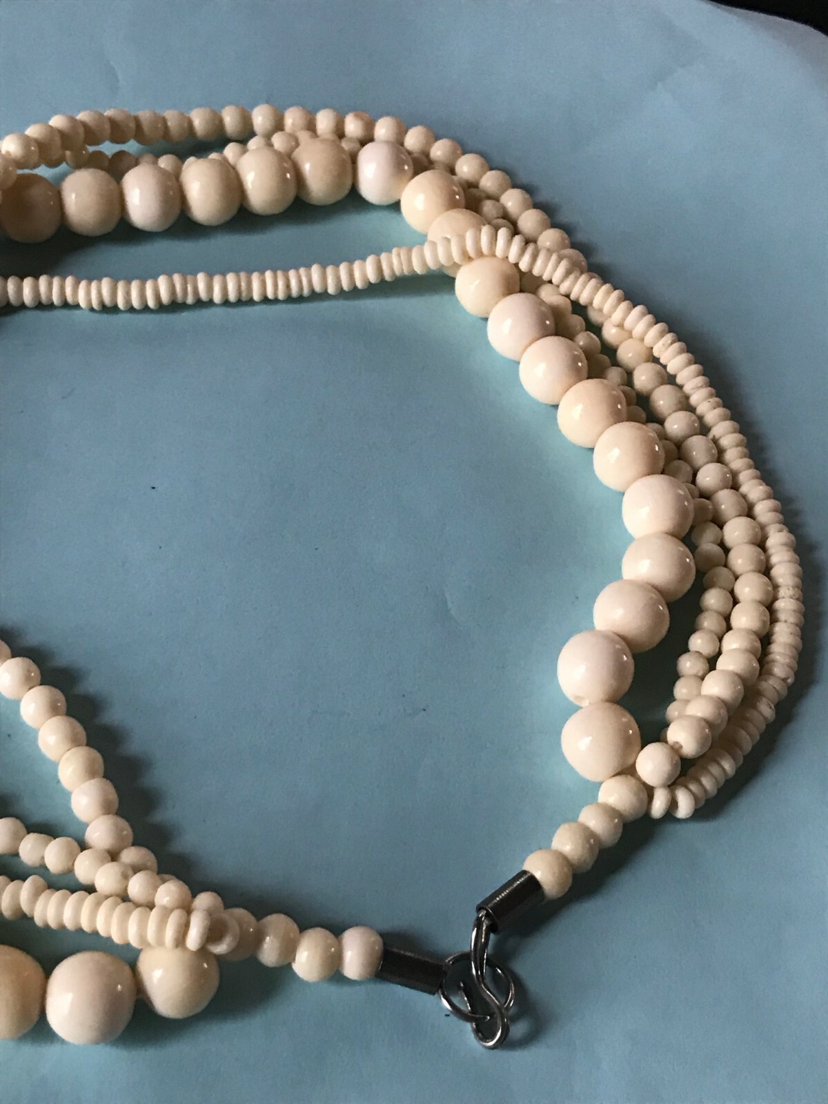 Estate Multistrand Various Sized Cream Plastic or Other Material Bead Necklace –