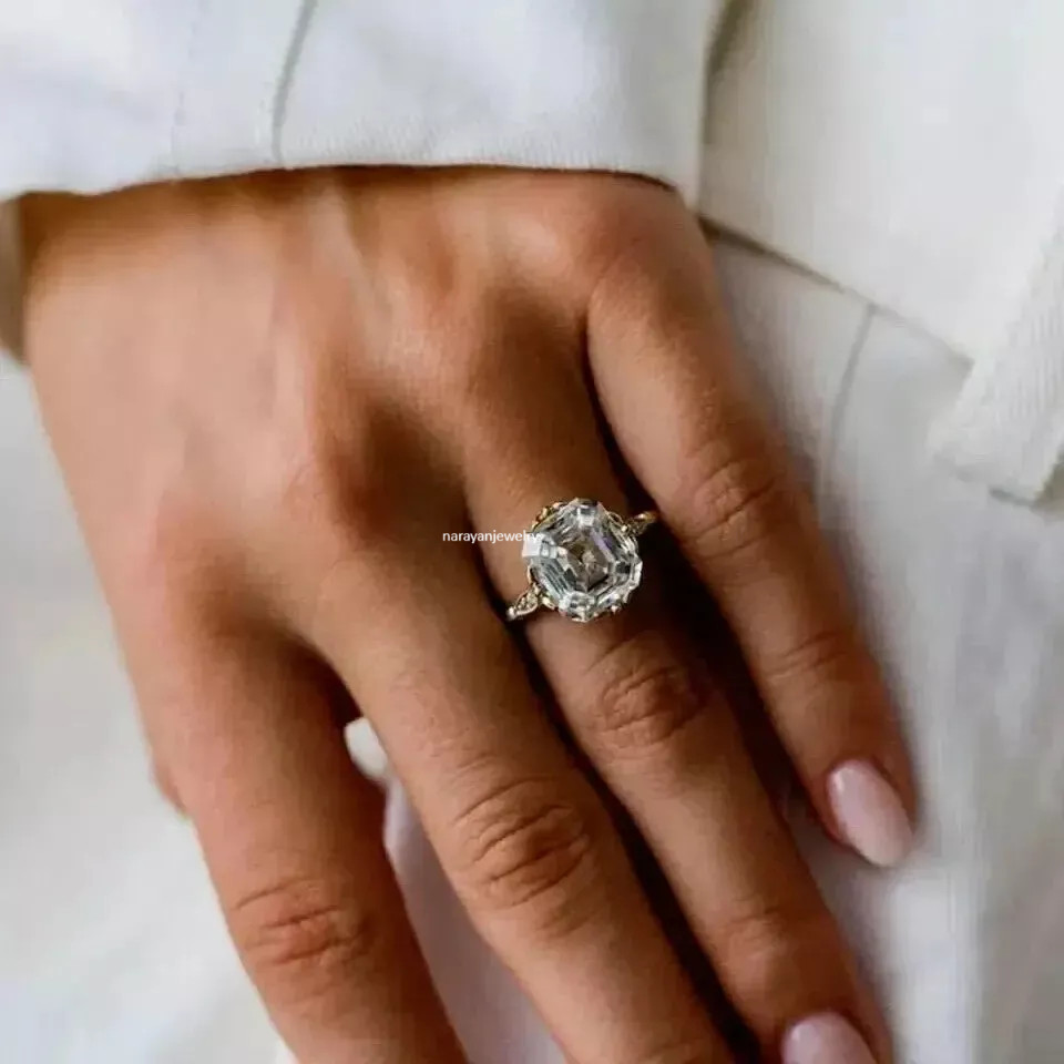 Art Deco Style 3Ct Asscher Cut Lab-Created Diamond Engagement Gold Filled Ring