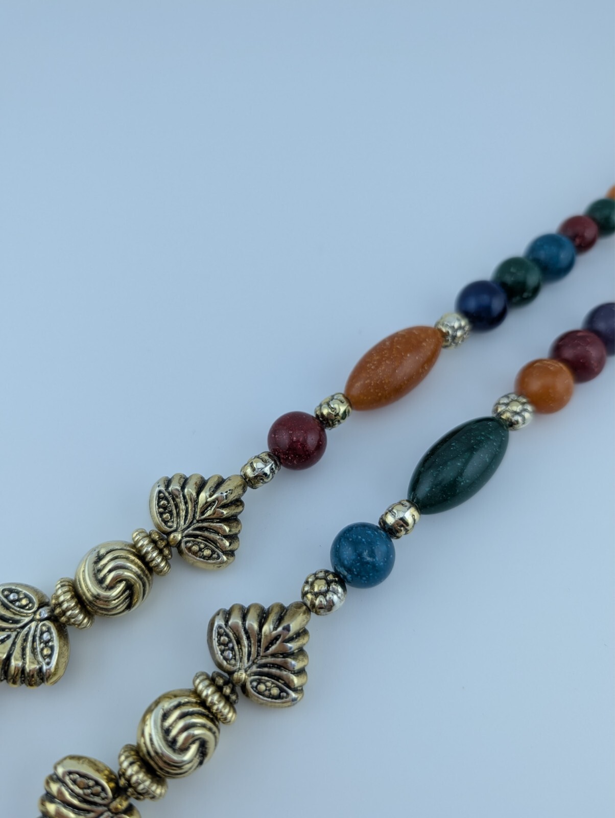 Vintage Light Gold Tone Colorful Speckled Resin Plastic Beaded Necklace 25 in