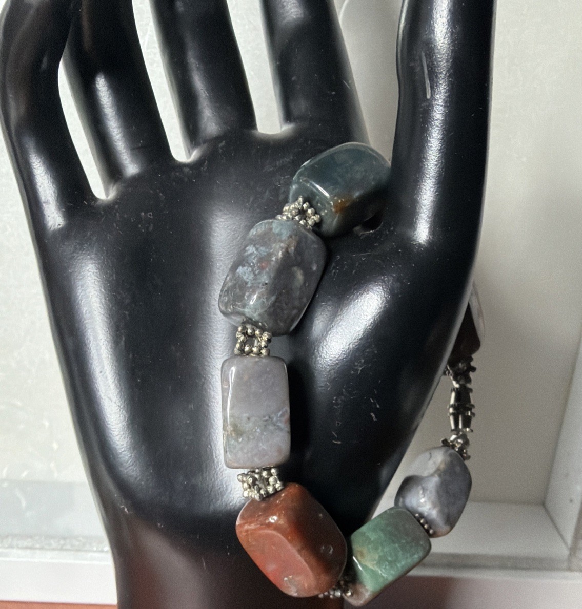 Multi Gemstone Bloodstone Quartz and Agate 7.5 Inch Bracelet