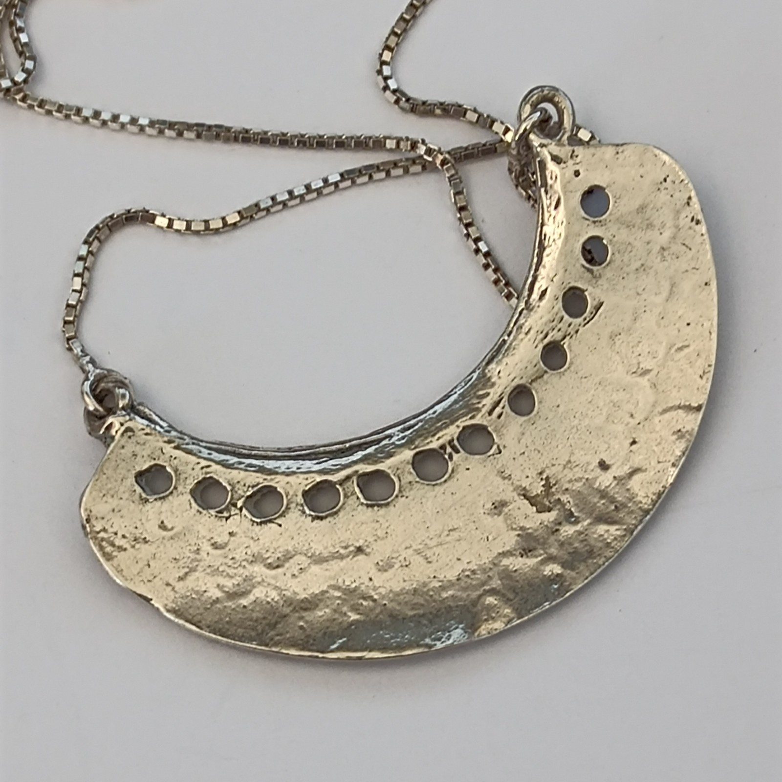 Vintage Sterling Silver Moon Crescent Necklace Ethnic Folk Inspired Engraved Bib