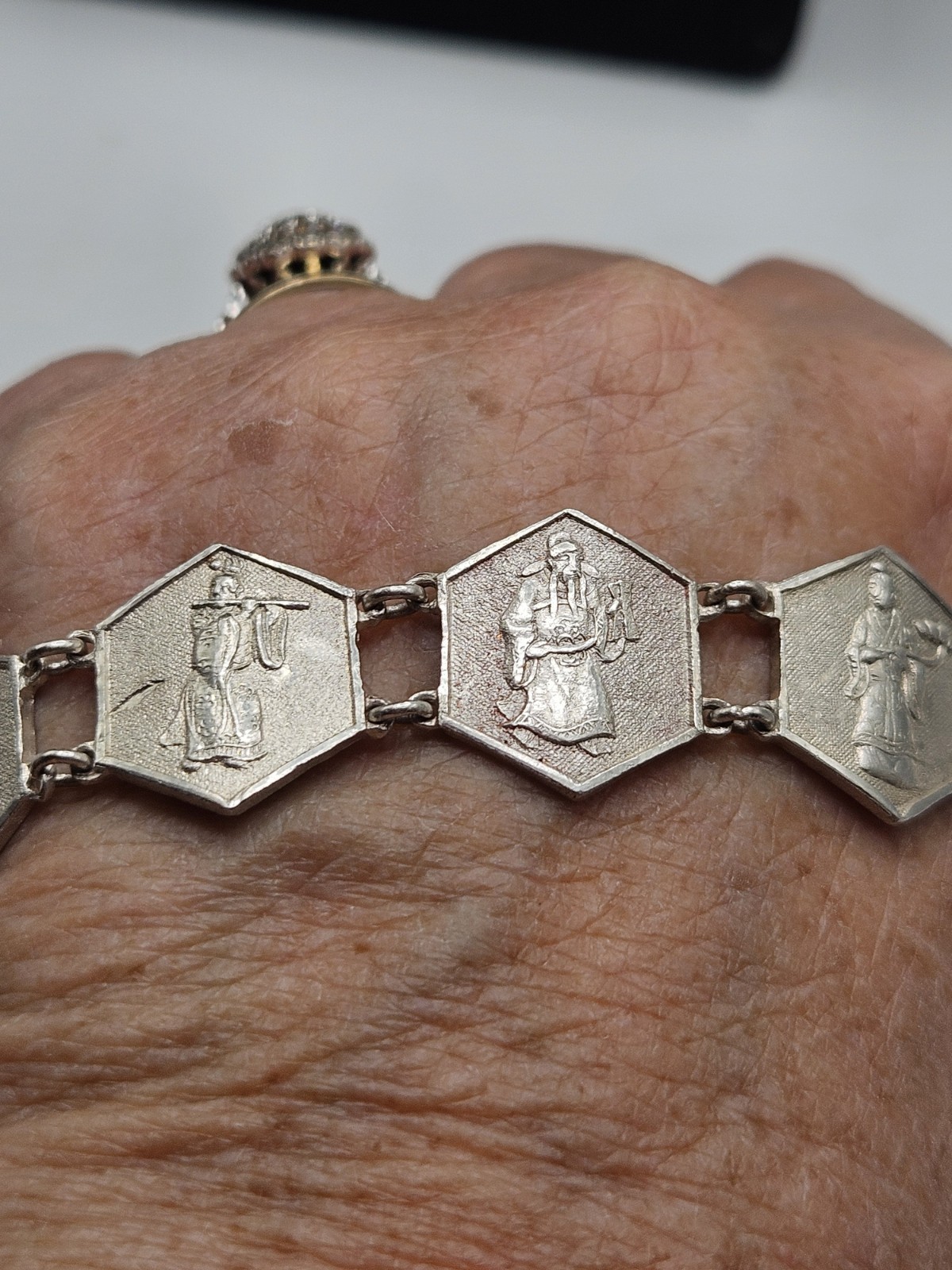 Vintage China Export Sterling Silver Panel Bracelet. Signed China, Sterling,