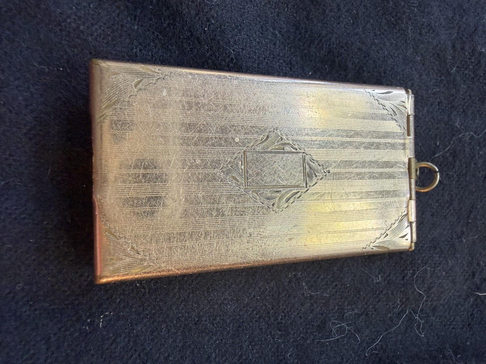 Antique Art Deco Gold Filled Triple Photo Locket Pendant Engraved Keepsake