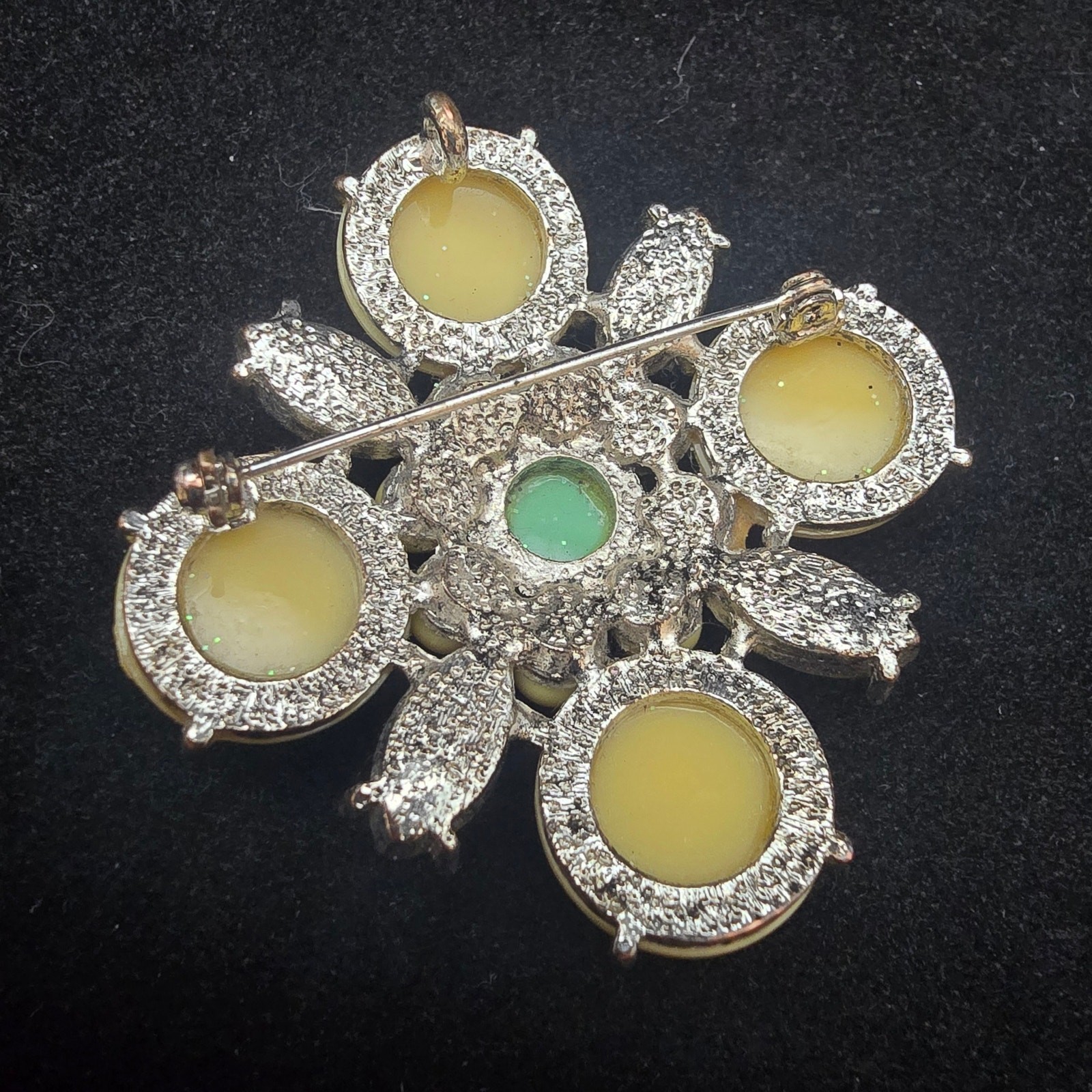 Pastel Green Yellow Flower Brooch Acrylic Costume Jewelry Spring