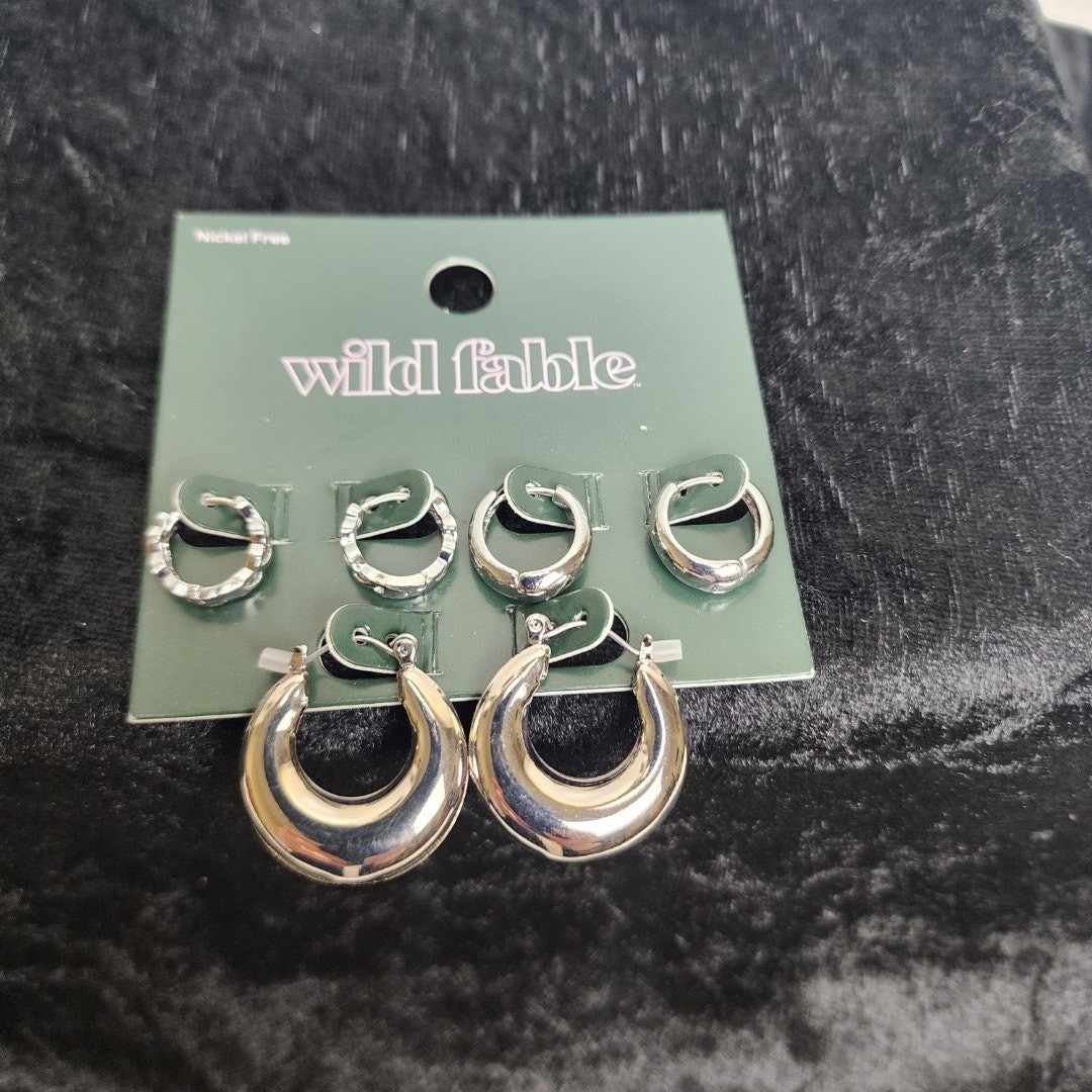 Target Wild Fable Trio Hoop Earring Set 3pc in Silver-Tone Nickel-Free Metal NWT