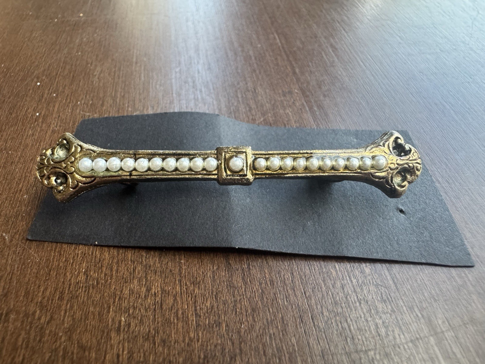 Vintage Victorian Revival Gold Toned Faux Pearl Bead Brooch