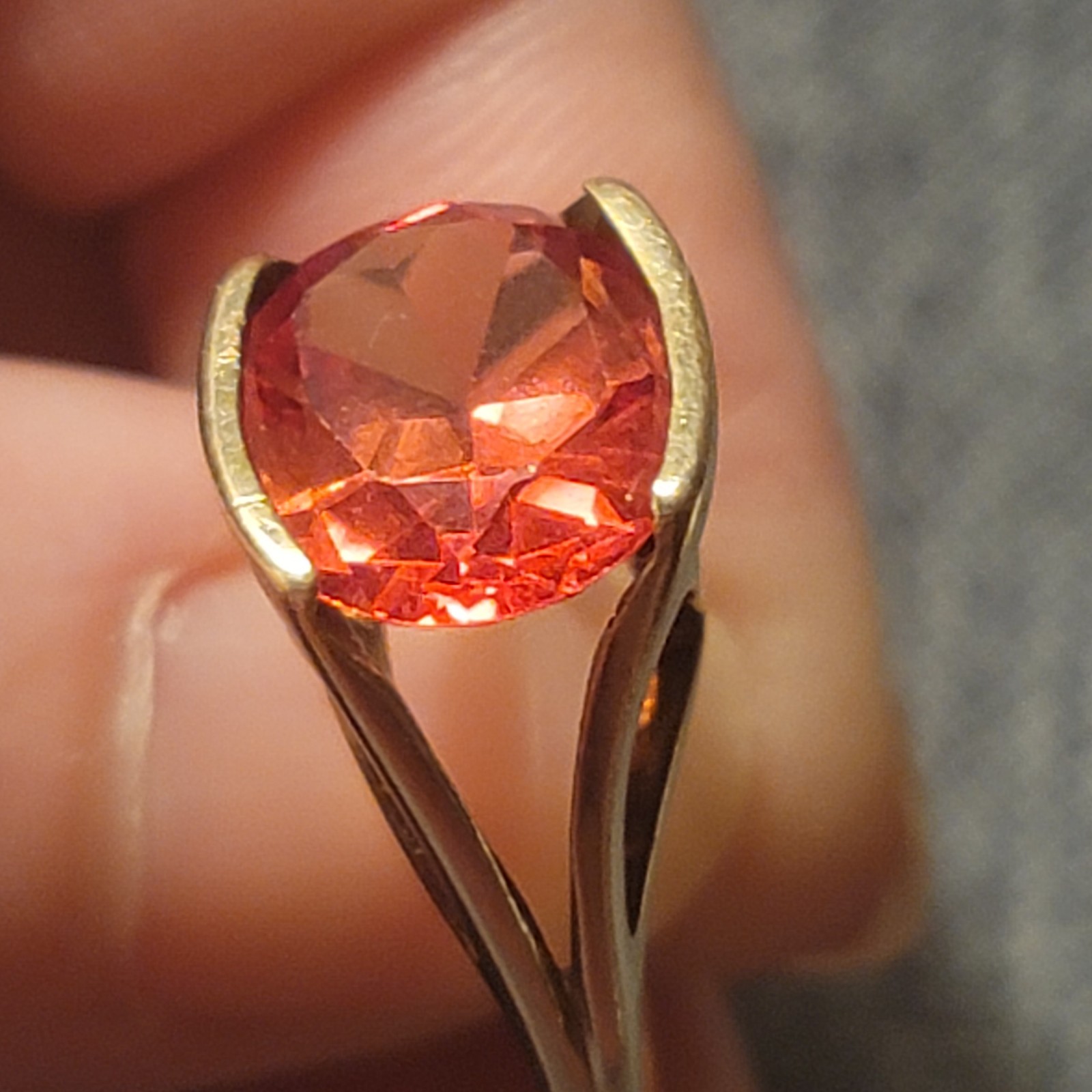 Vintage Mid-Century 14K Vivid Reddish-Orange Sapphire, Approx. 6.00 Carats