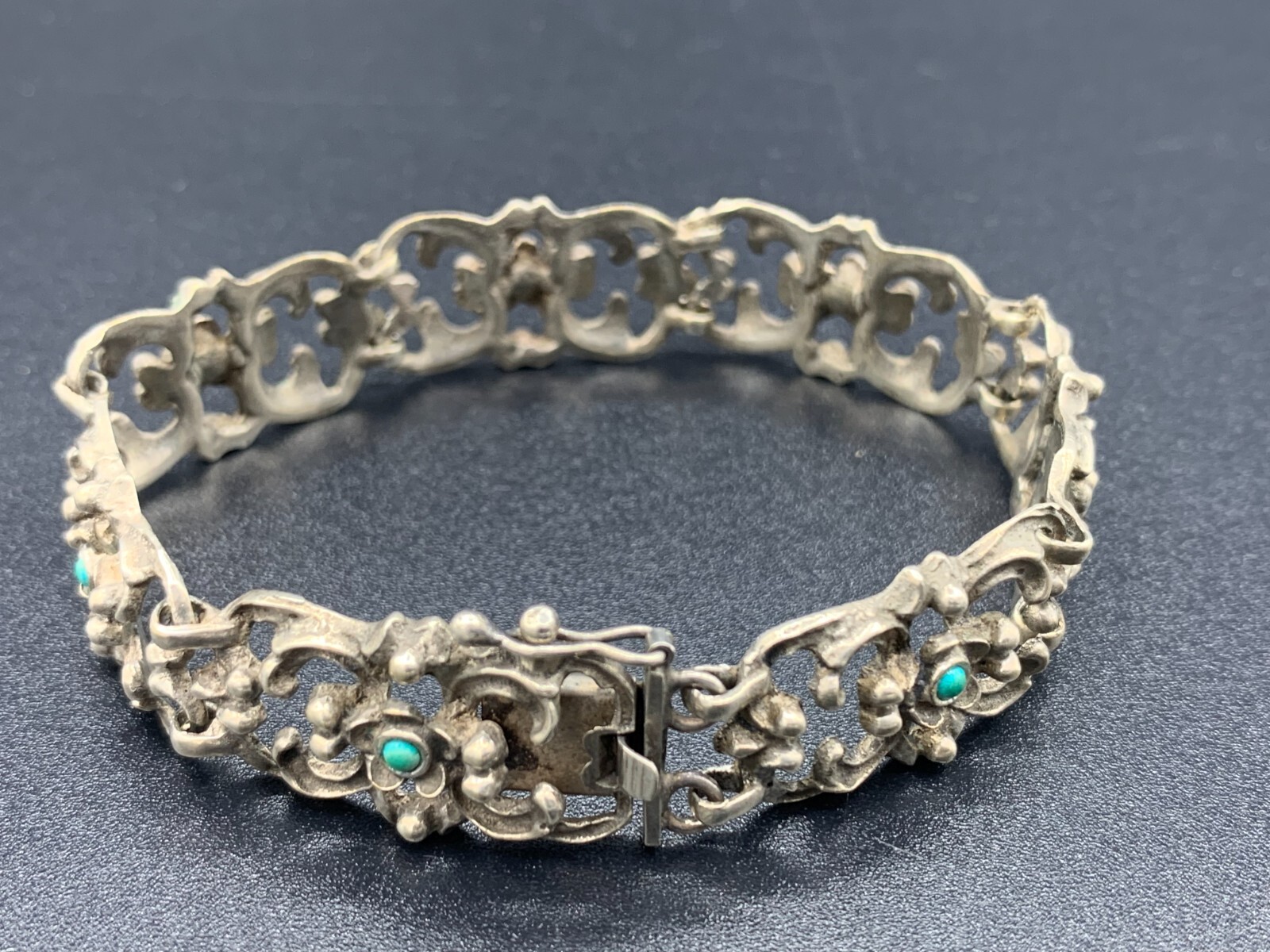 Art Nouveau Biedermeier .835 Silver 7 Panels Bracelet Bangle Arm Jewellery 30g