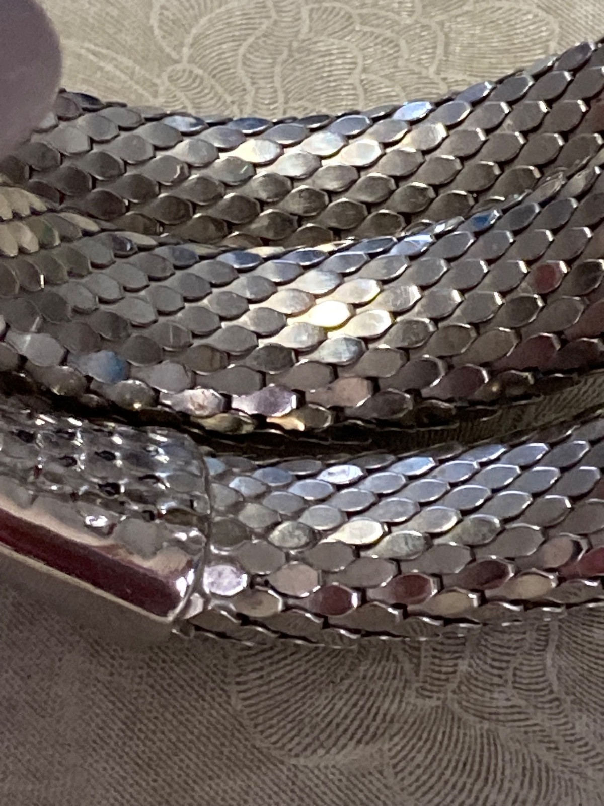 WHITING & DAVIS Silver Tone Mesh Snake Wrap BRACELET Very Good Condition