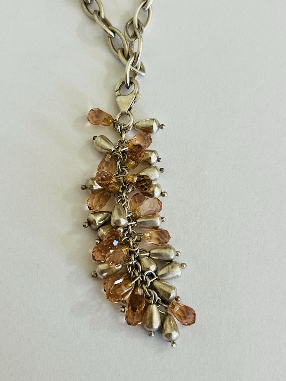 Vintage Sterling Silver Chain Citrine Drops Cluster Lariat Tassel Necklace 30g